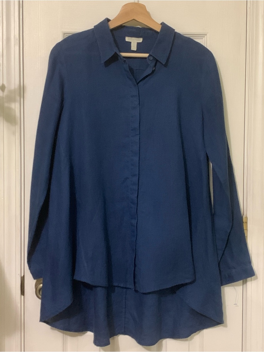 Eileen Fisher Irish Linen Button Tunic Top Hi Lo Hem